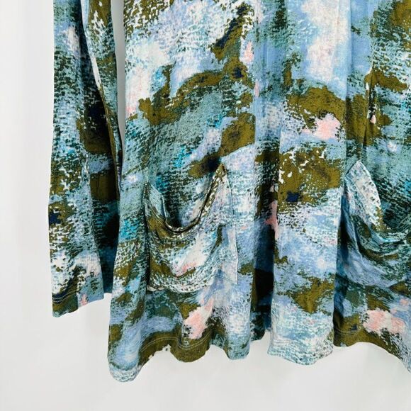 LOGO Lori Goldstein Size XS Green & Blue Long Sleeve Pocket Tunic Top - Picture 5 of 7